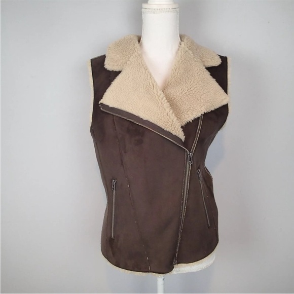 🆕 VELVET BY GRAHAM & SPENCER brown Faux Lamb Fur Vest Jacket Size large - Picture 2 of 14